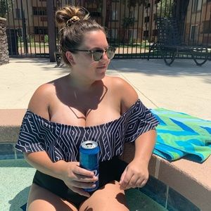Black Off Shoulder One Piece Swim Suit